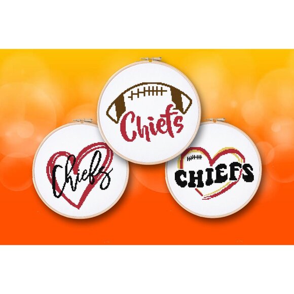 Kansas City Chiefs Football Counted Cross Stitch Patterns Set of 3 - Picture 1 of 7